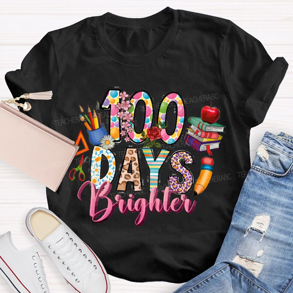 100 Days Bright Leopard Print Font And Colorful Books T-shirt