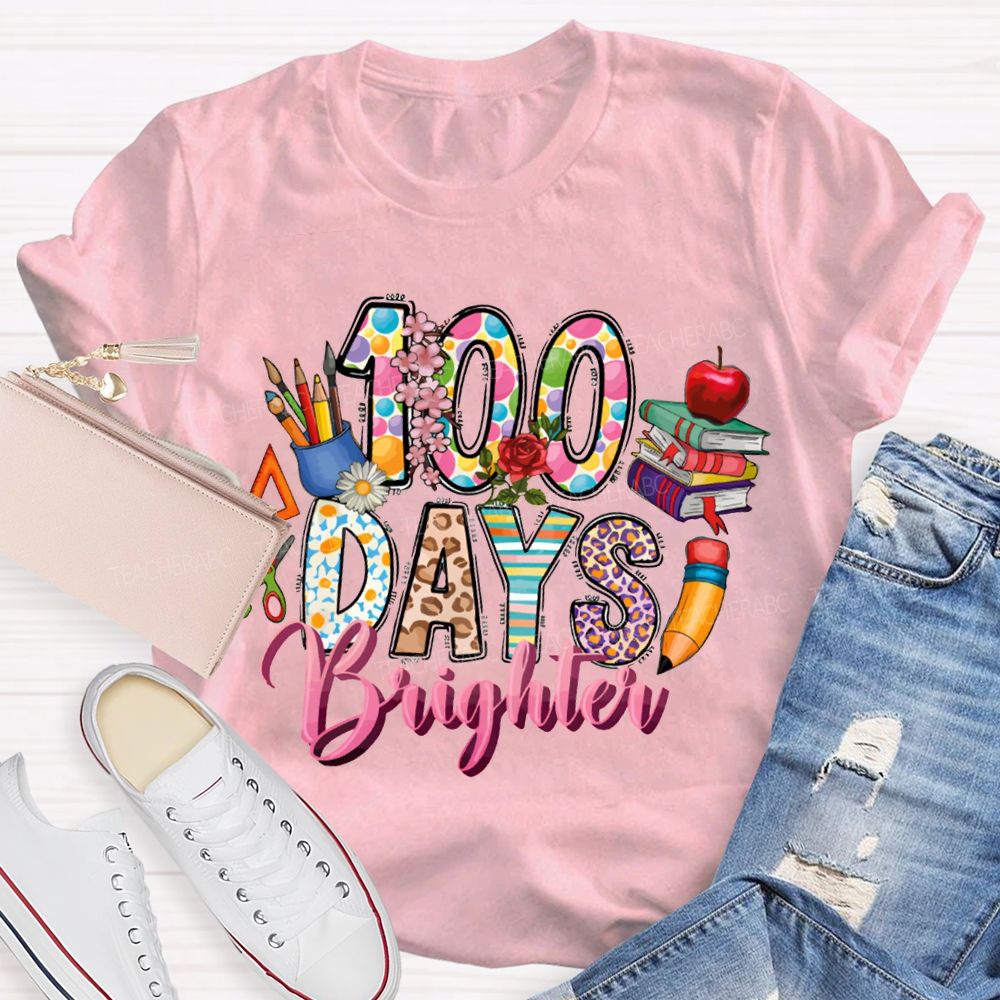 100 Days Bright Leopard Print Font And Colorful Books T-shirt