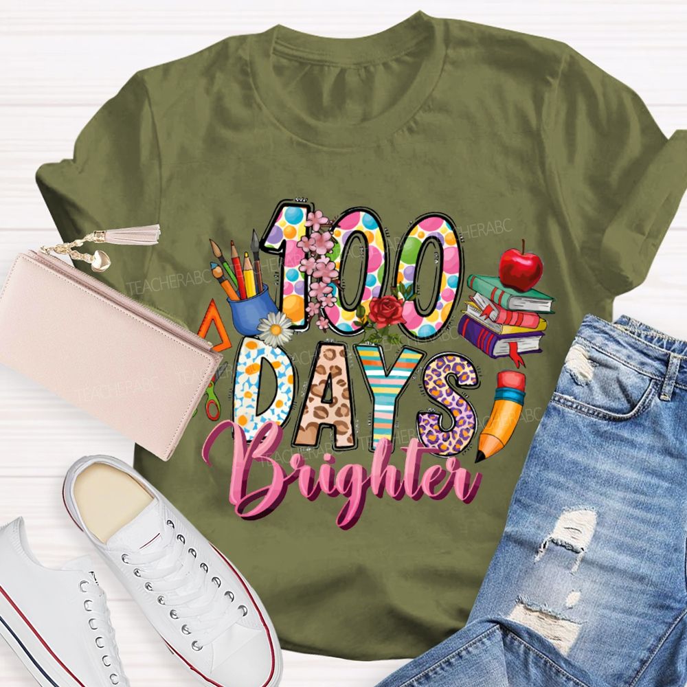 100 Days Bright Leopard Print Font And Colorful Books T-shirt