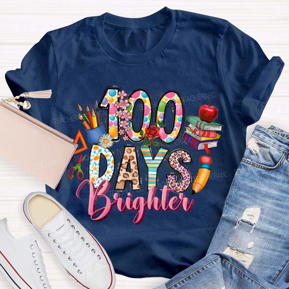 100 Days Bright Leopard Print Font And Colorful Books T-shirt