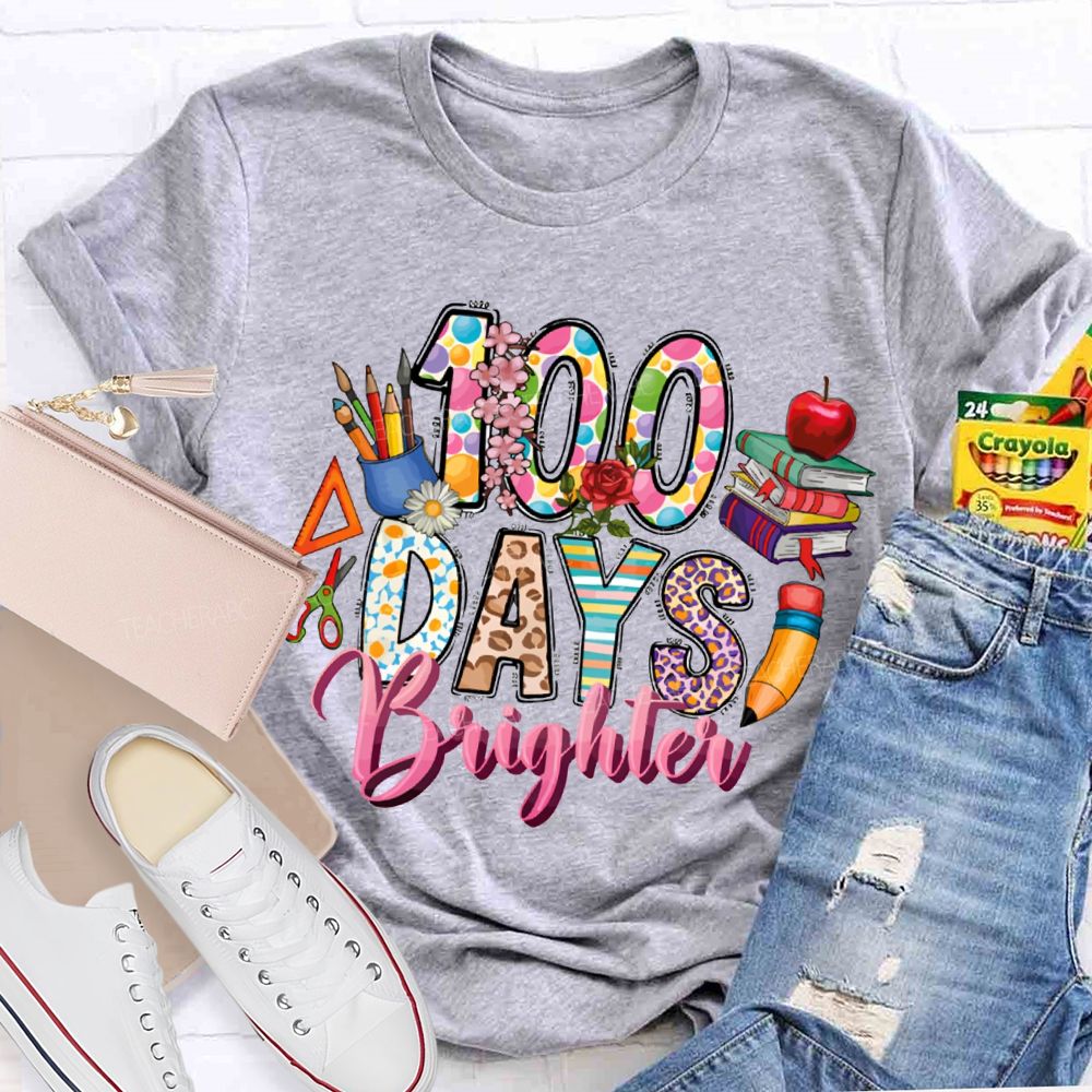 100 Days Bright Leopard Print Font And Colorful Books T-shirt