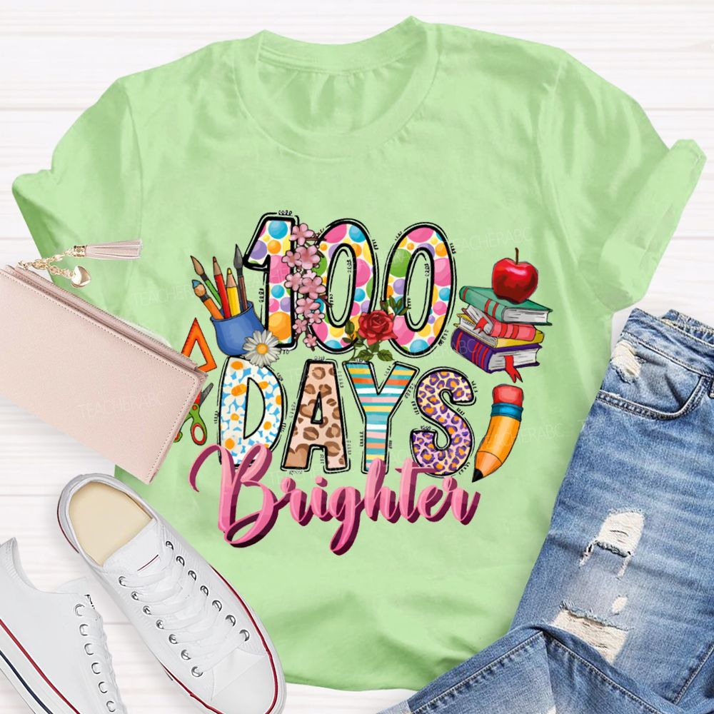 100 Days Bright Leopard Print Font And Colorful Books T-shirt