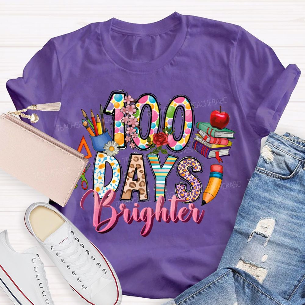 100 Days Bright Leopard Print Font And Colorful Books T-shirt