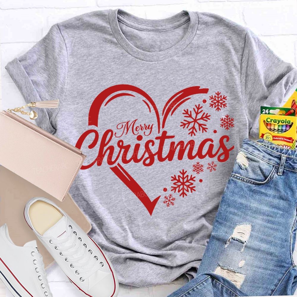 Merry Christmas Snowflakes And Hearts T-shirt