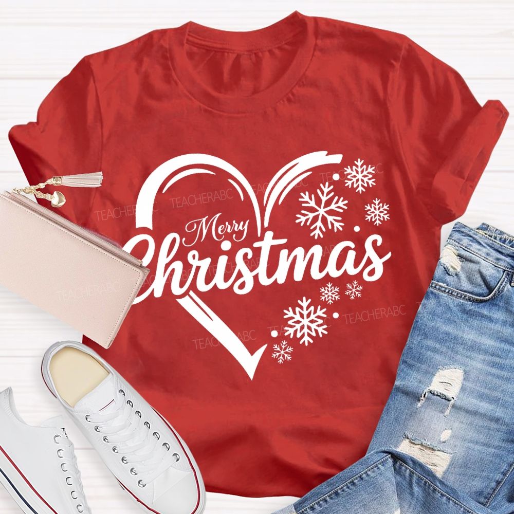 Merry Christmas Snowflakes And Hearts T-shirt