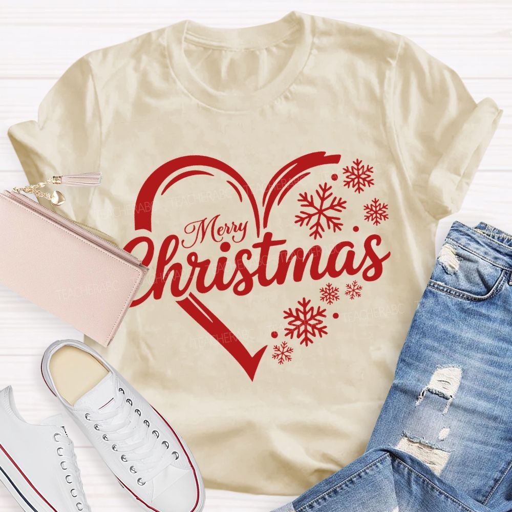 Merry Christmas Snowflakes And Hearts T-shirt