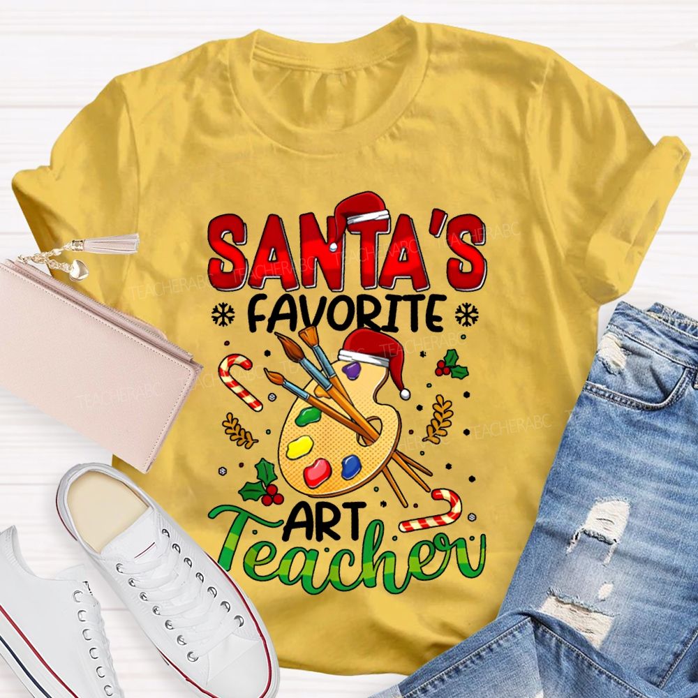 Santa'S Favorite Art Teacher Colored Dye Palette Merry Christmas T-shirt