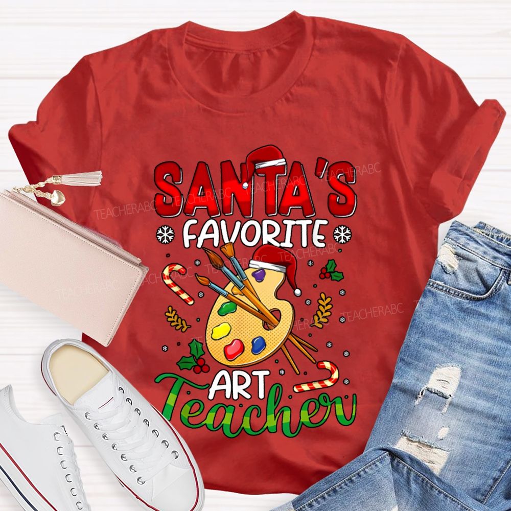 Santa'S Favorite Art Teacher Colored Dye Palette Merry Christmas T-shirt