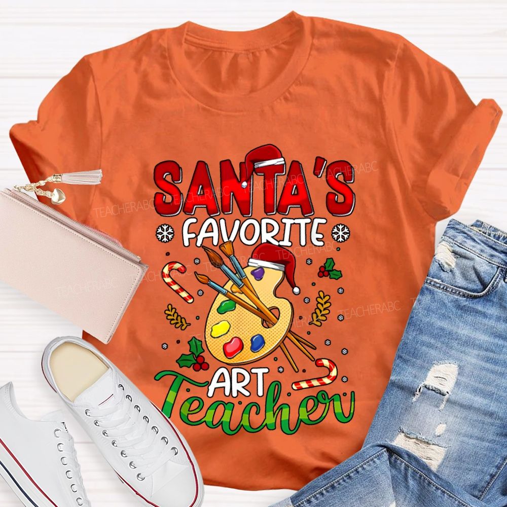 Santa'S Favorite Art Teacher Colored Dye Palette Merry Christmas T-shirt