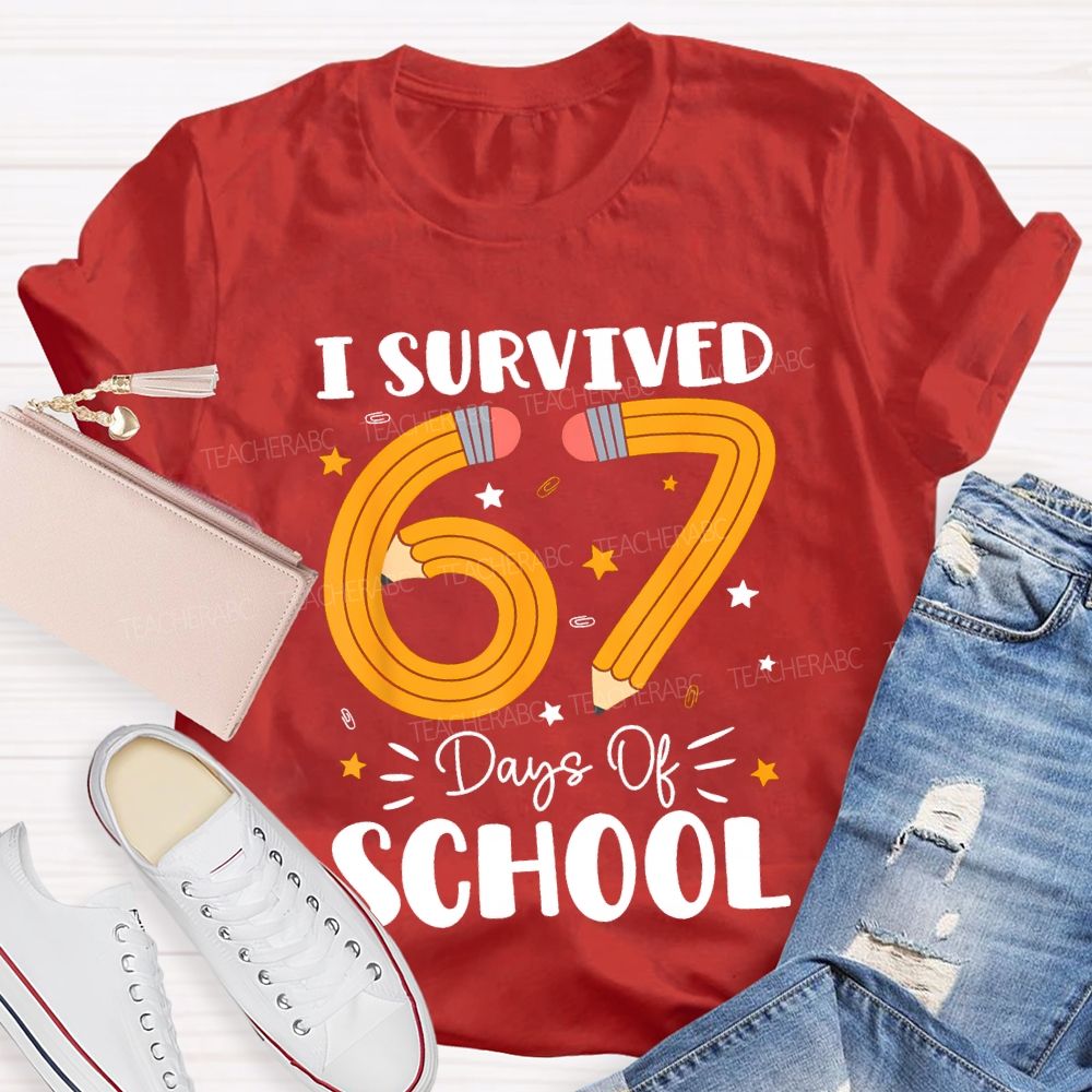 I Survived 67 Days Of School Pencil Pattern Print T-shirt