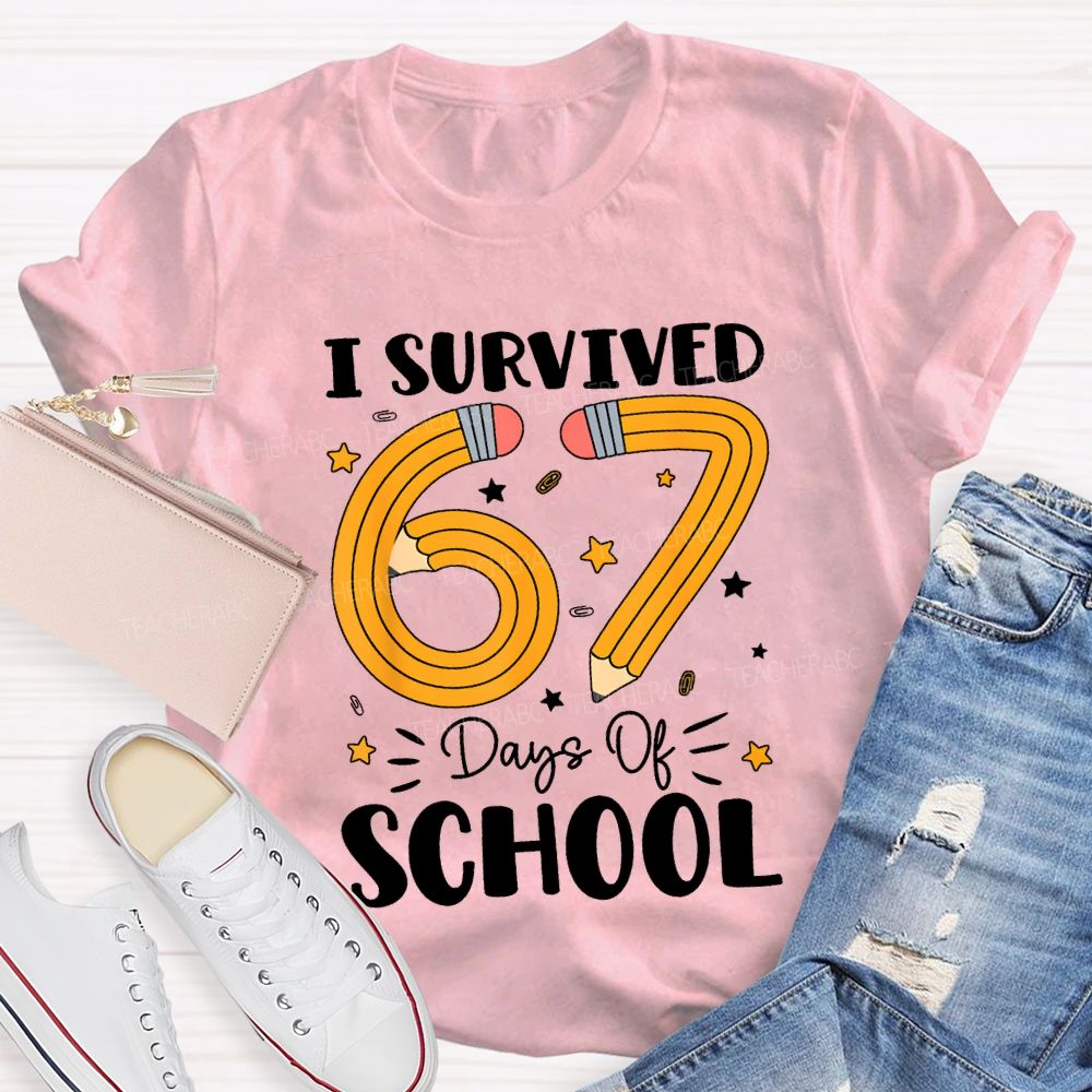 I Survived 67 Days Of School Pencil Pattern Print T-shirt