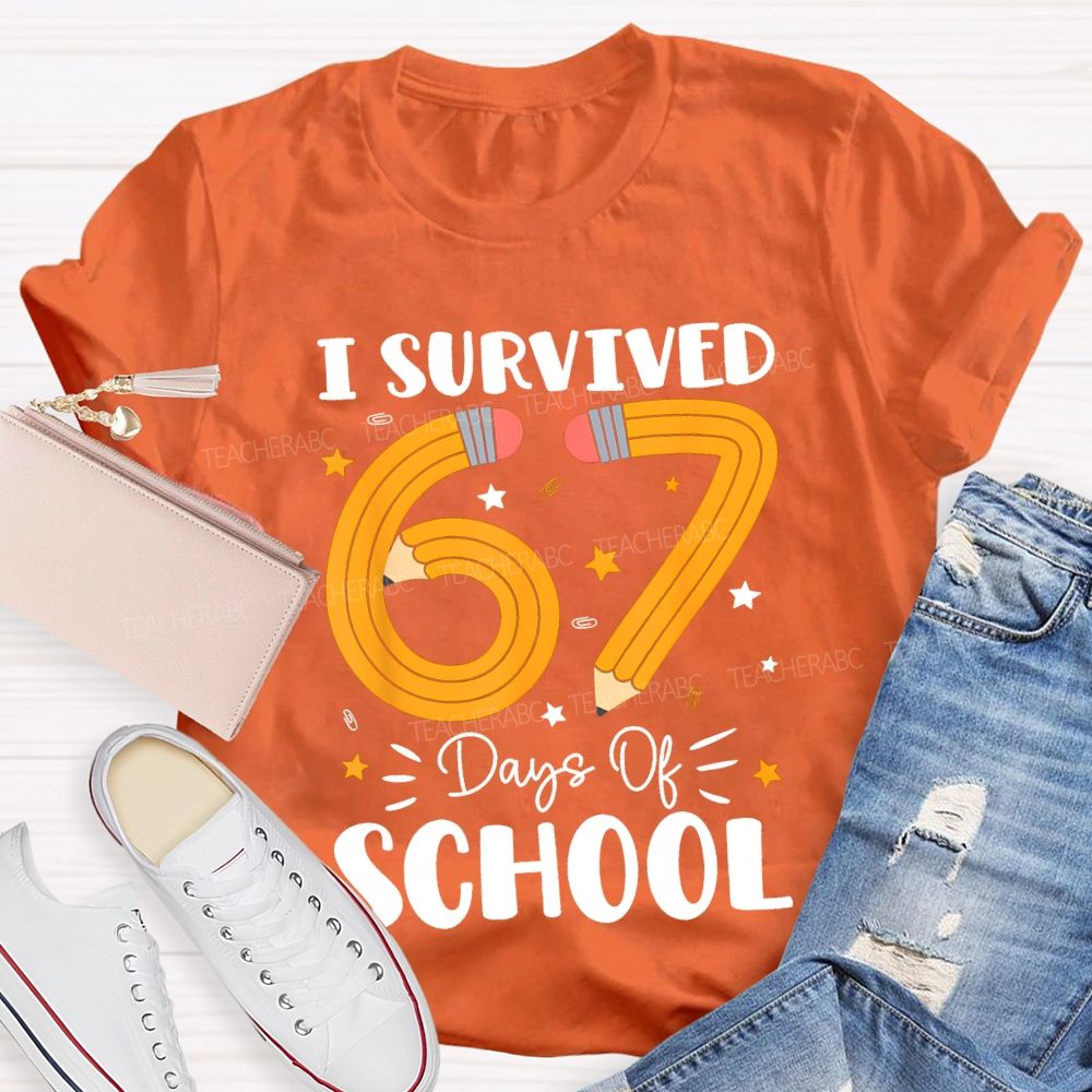 I Survived 67 Days Of School Pencil Pattern Print T-shirt