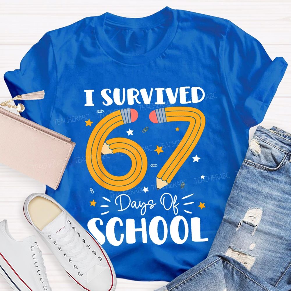 I Survived 67 Days Of School Pencil Pattern Print T-shirt