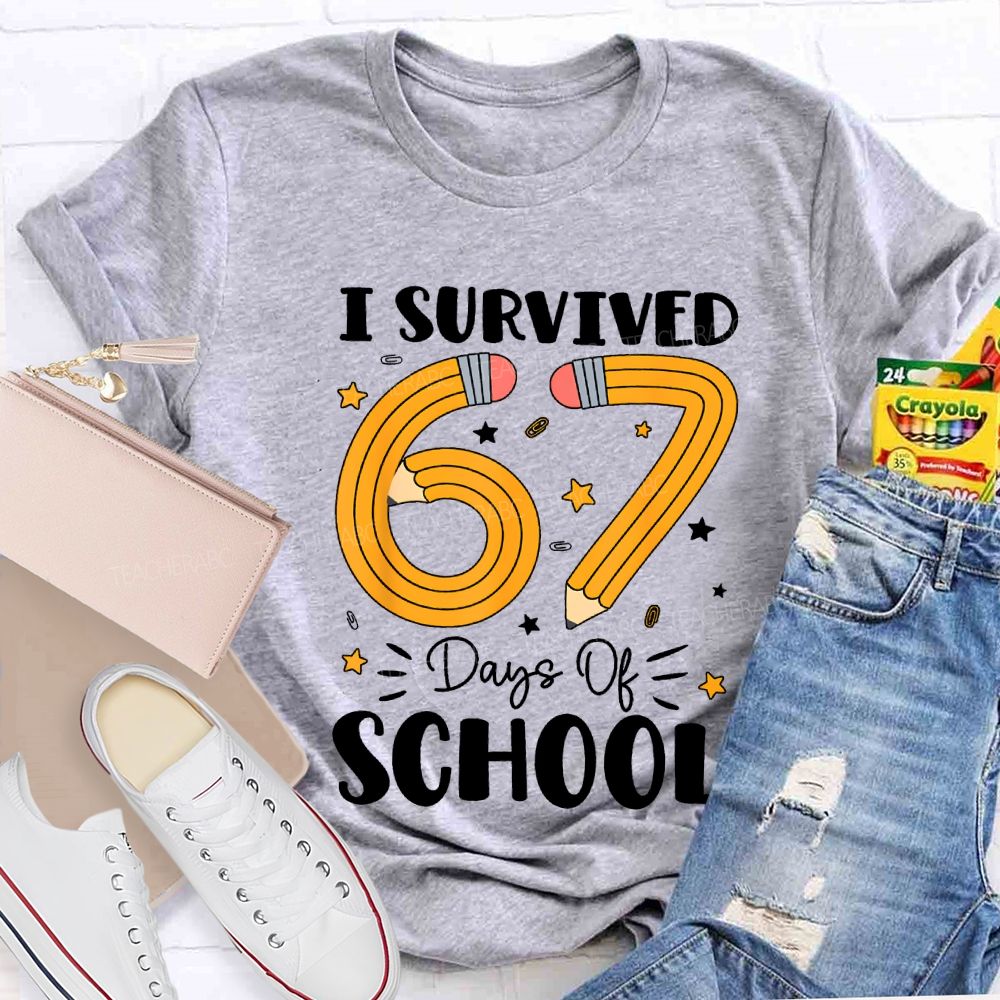 I Survived 67 Days Of School Pencil Pattern Print T-shirt