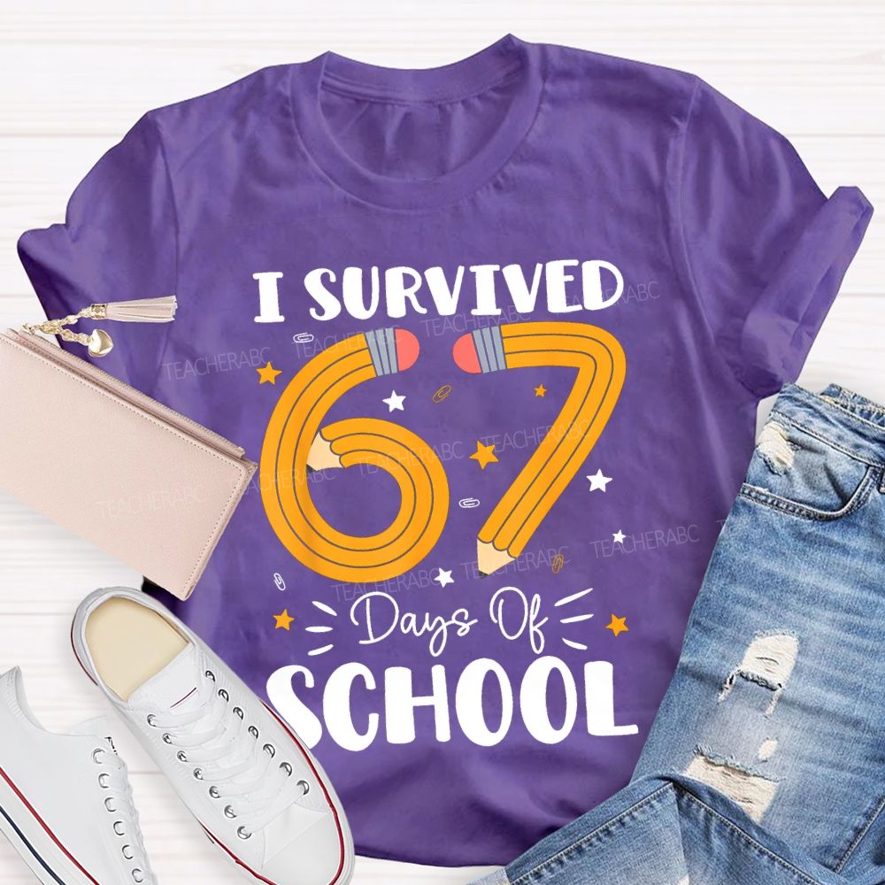 I Survived 67 Days Of School Pencil Pattern Print T-shirt