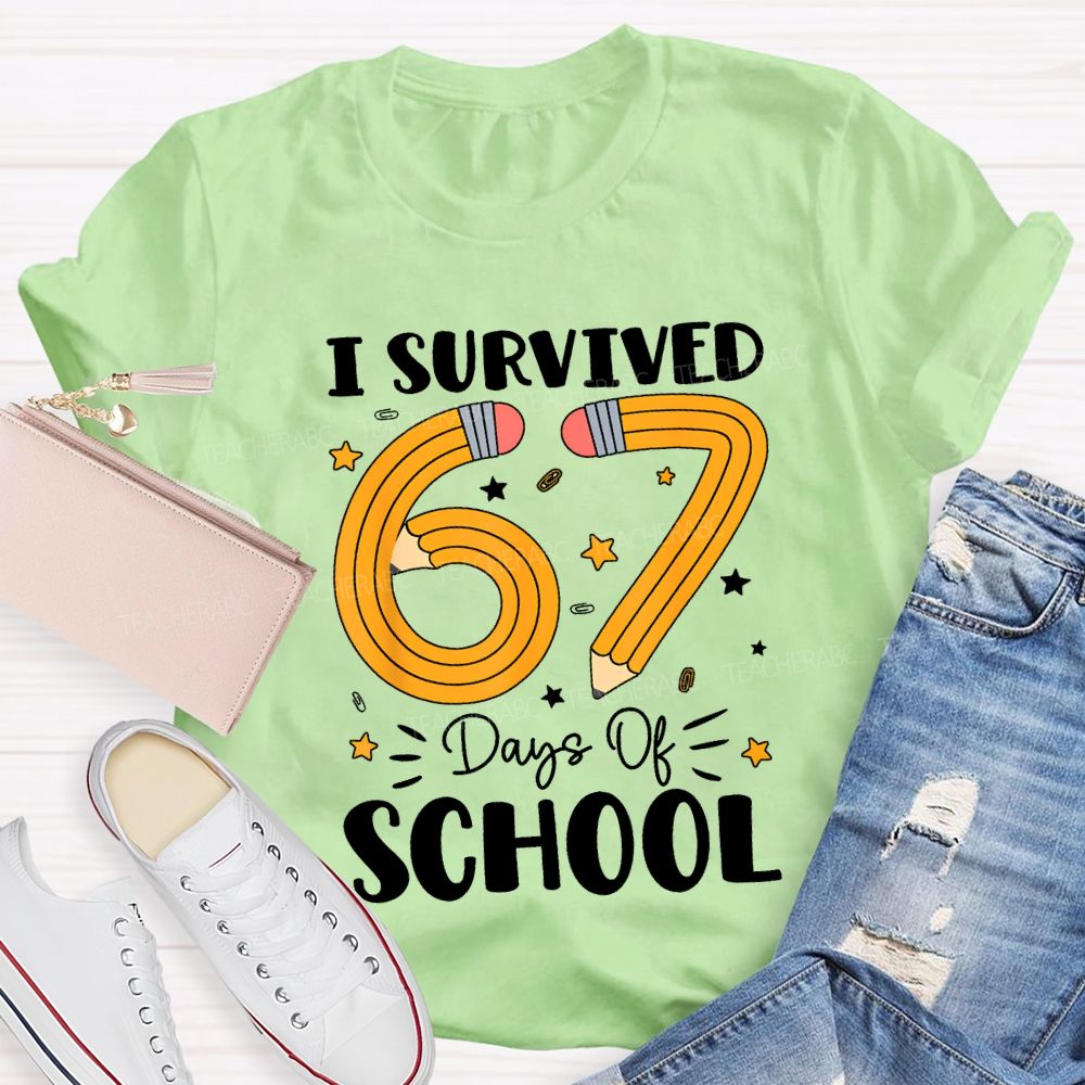 I Survived 67 Days Of School Pencil Pattern Print T-shirt