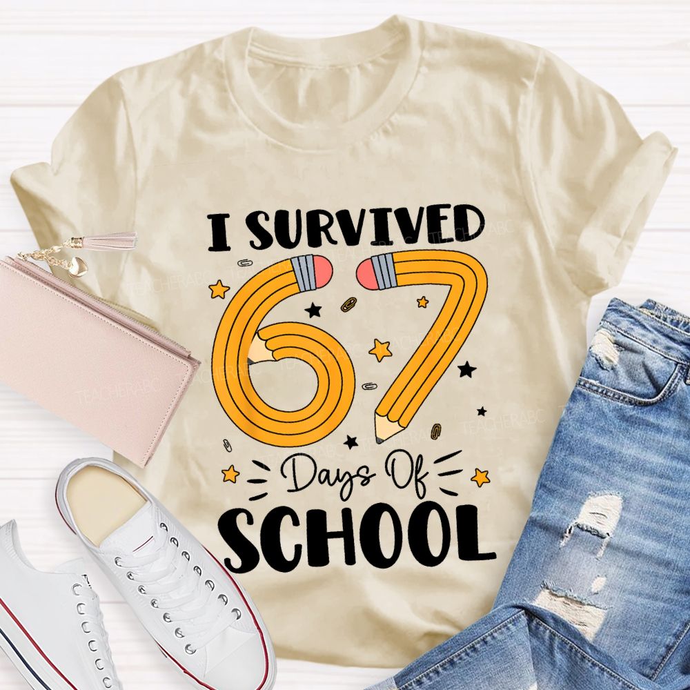 I Survived 67 Days Of School Pencil Pattern Print T-shirt