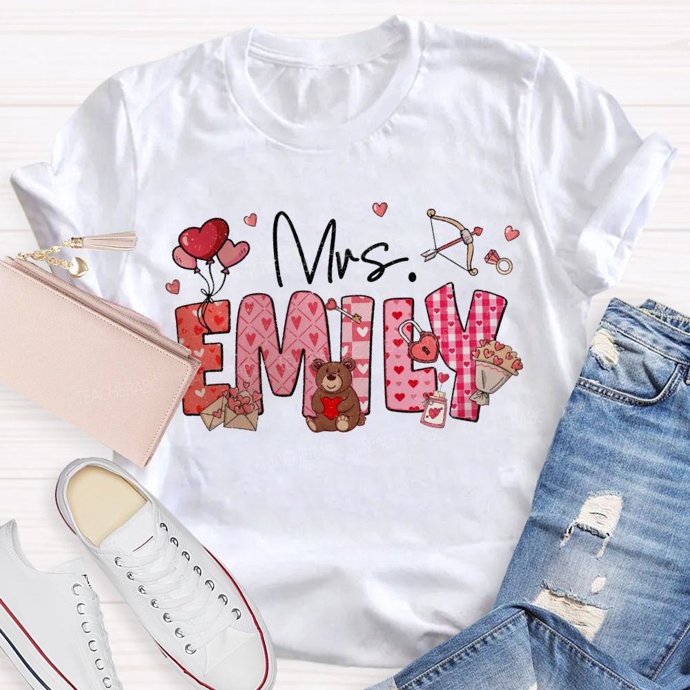 Personalized Name Heart-Shaped Fonts T-shirt