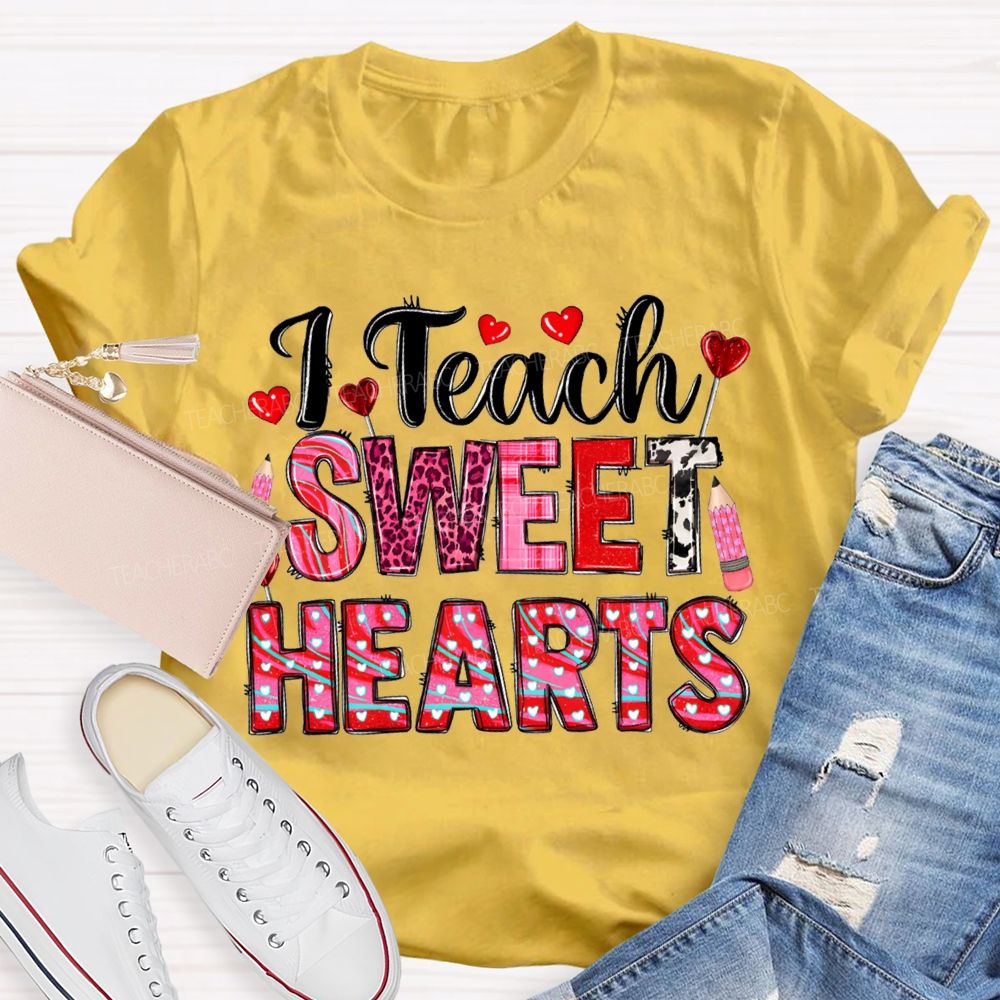 T Teach Sweet Hearts And Heart Fonts Valentine'S Day T-shirt