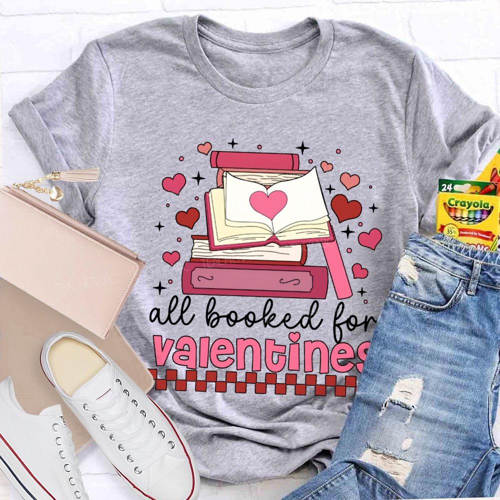 All Booked For Valentines Pink Books And Hearts T-shirt