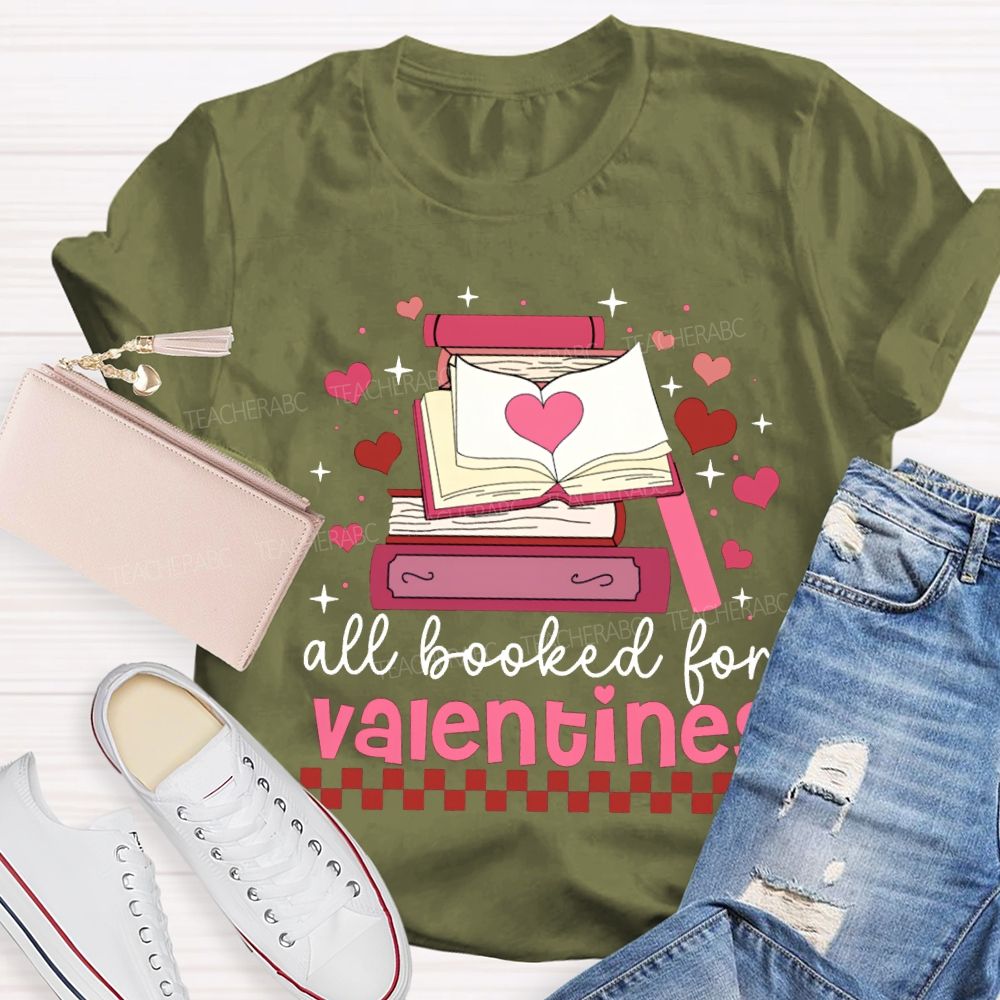 All Booked For Valentines Pink Books And Hearts T-shirt
