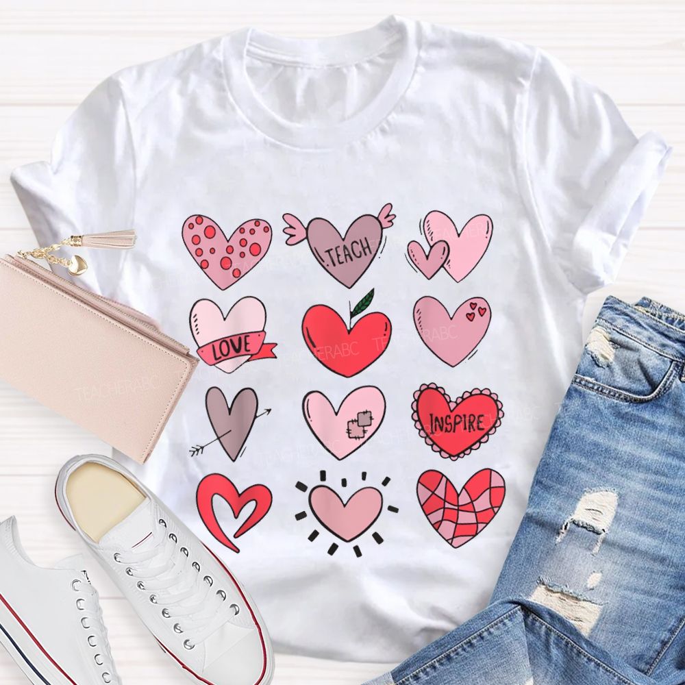 Teach Love Inspire Pink Heart Valentine'S Day T-shirt