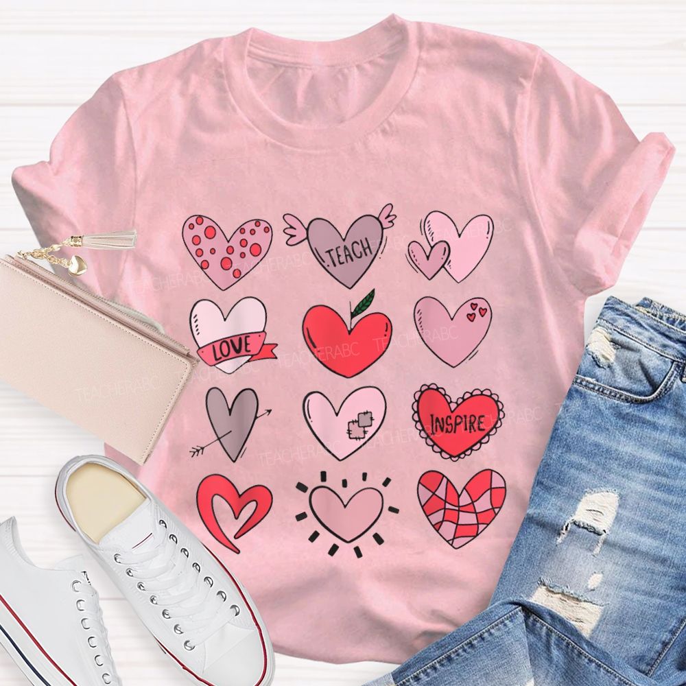Teach Love Inspire Pink Heart Valentine'S Day T-shirt