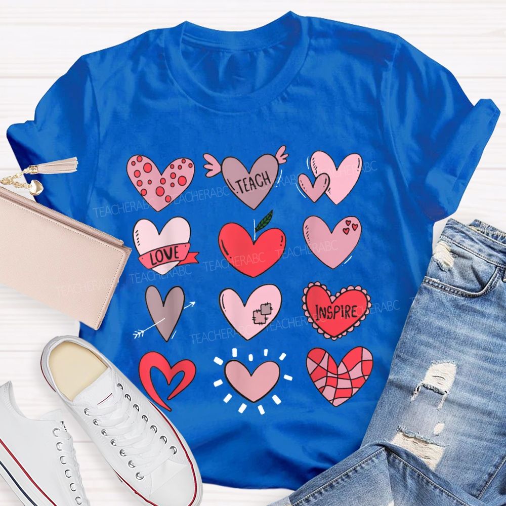 Teach Love Inspire Pink Heart Valentine'S Day T-shirt