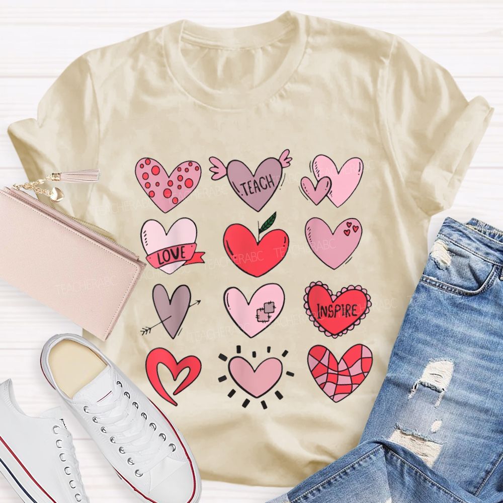 Teach Love Inspire Pink Heart Valentine'S Day T-shirt