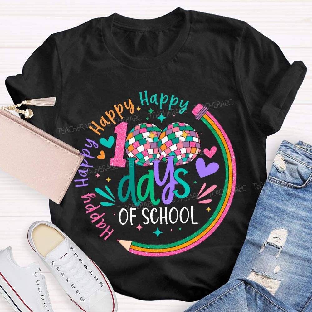 100 Days Of School Happy Colorful Hearts And Fonts T-shirt