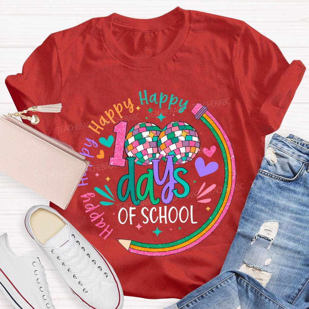 100 Days Of School Happy Colorful Hearts And Fonts T-shirt