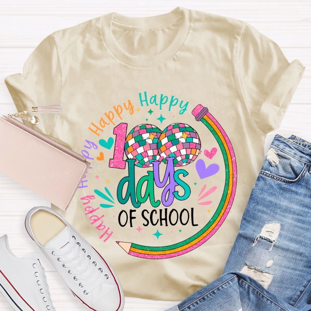 100 Days Of School Happy Colorful Hearts And Fonts T-shirt