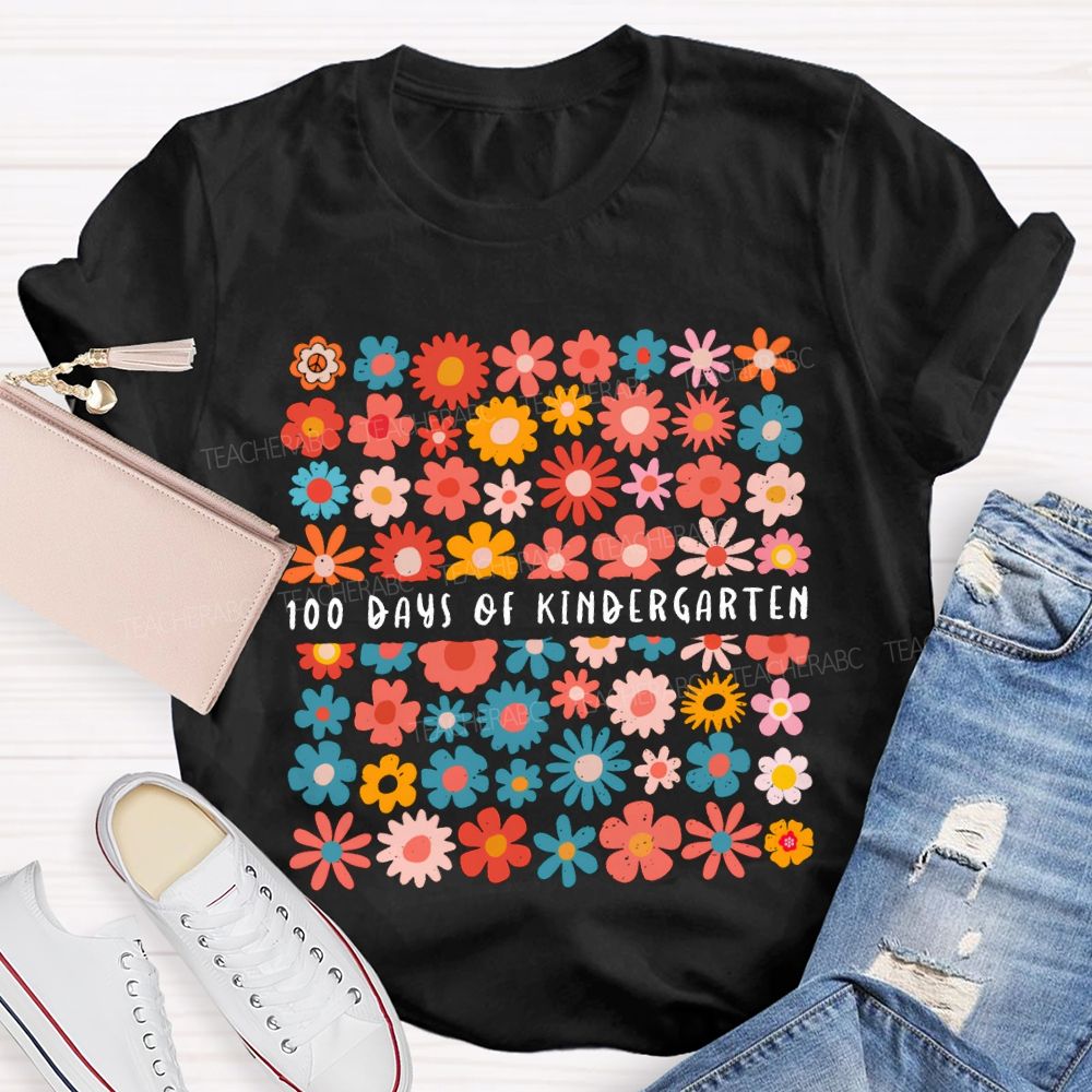 Personalized Grade 100 Days Of Kindergarten Colorful Little Flowers T-shirt