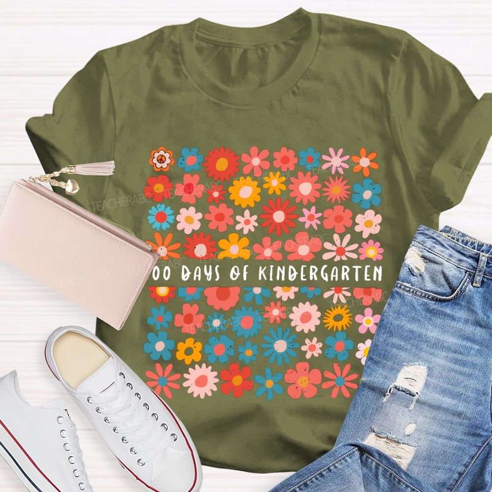 Personalized Grade 100 Days Of Kindergarten Colorful Little Flowers T-shirt