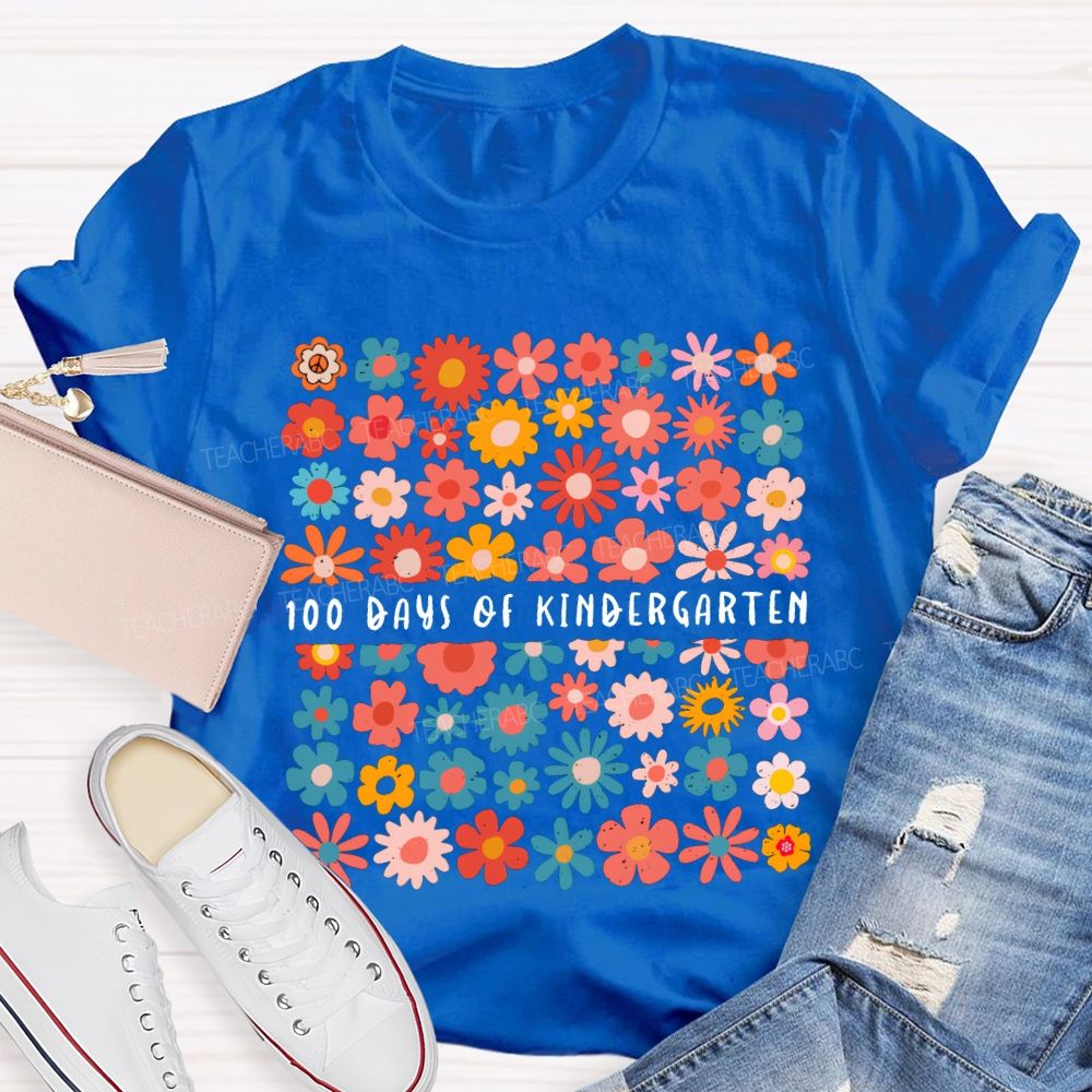 Personalized Grade 100 Days Of Kindergarten Colorful Little Flowers T-shirt