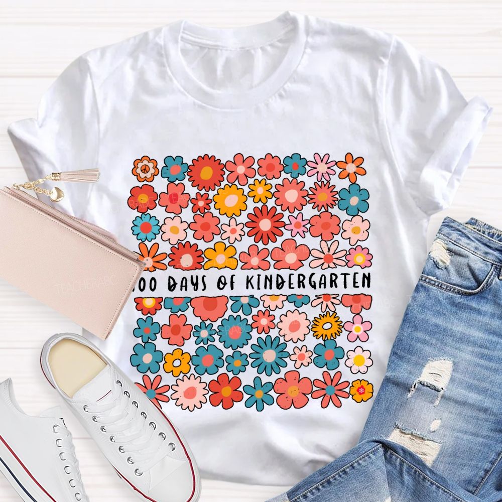 Personalized Grade 100 Days Of Kindergarten Colorful Little Flowers T-shirt