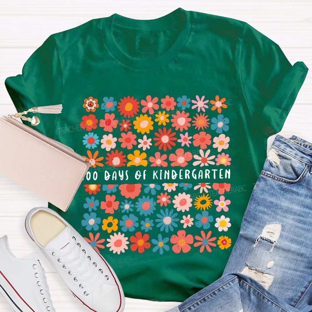 Personalized Grade 100 Days Of Kindergarten Colorful Little Flowers T-shirt