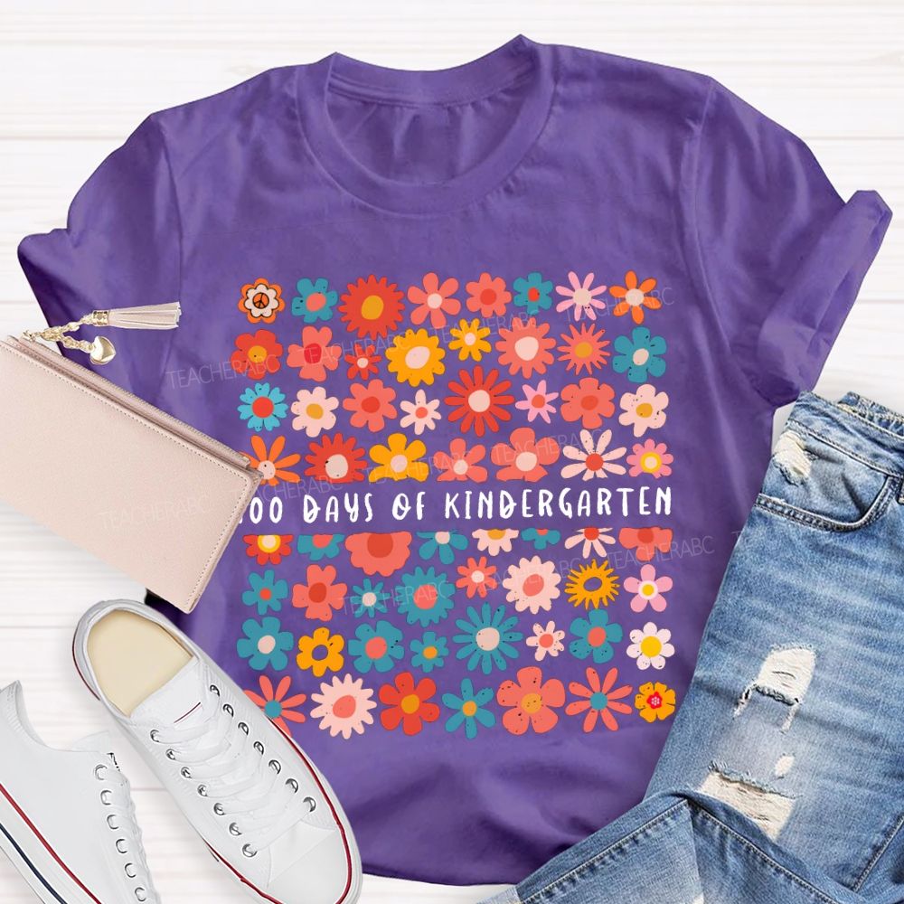 Personalized Grade 100 Days Of Kindergarten Colorful Little Flowers T-shirt