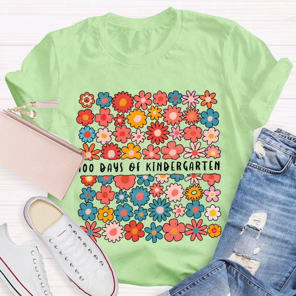Personalized Grade 100 Days Of Kindergarten Colorful Little Flowers T-shirt