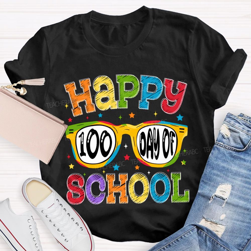 Happy 100 Days Of School Colorful Stars And Fonts T-shirt