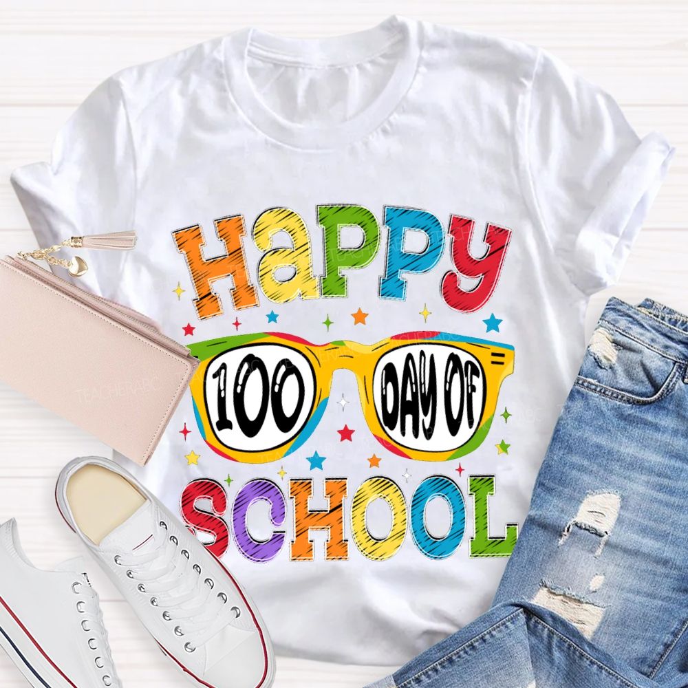 Happy 100 Days Of School Colorful Stars And Fonts T-shirt