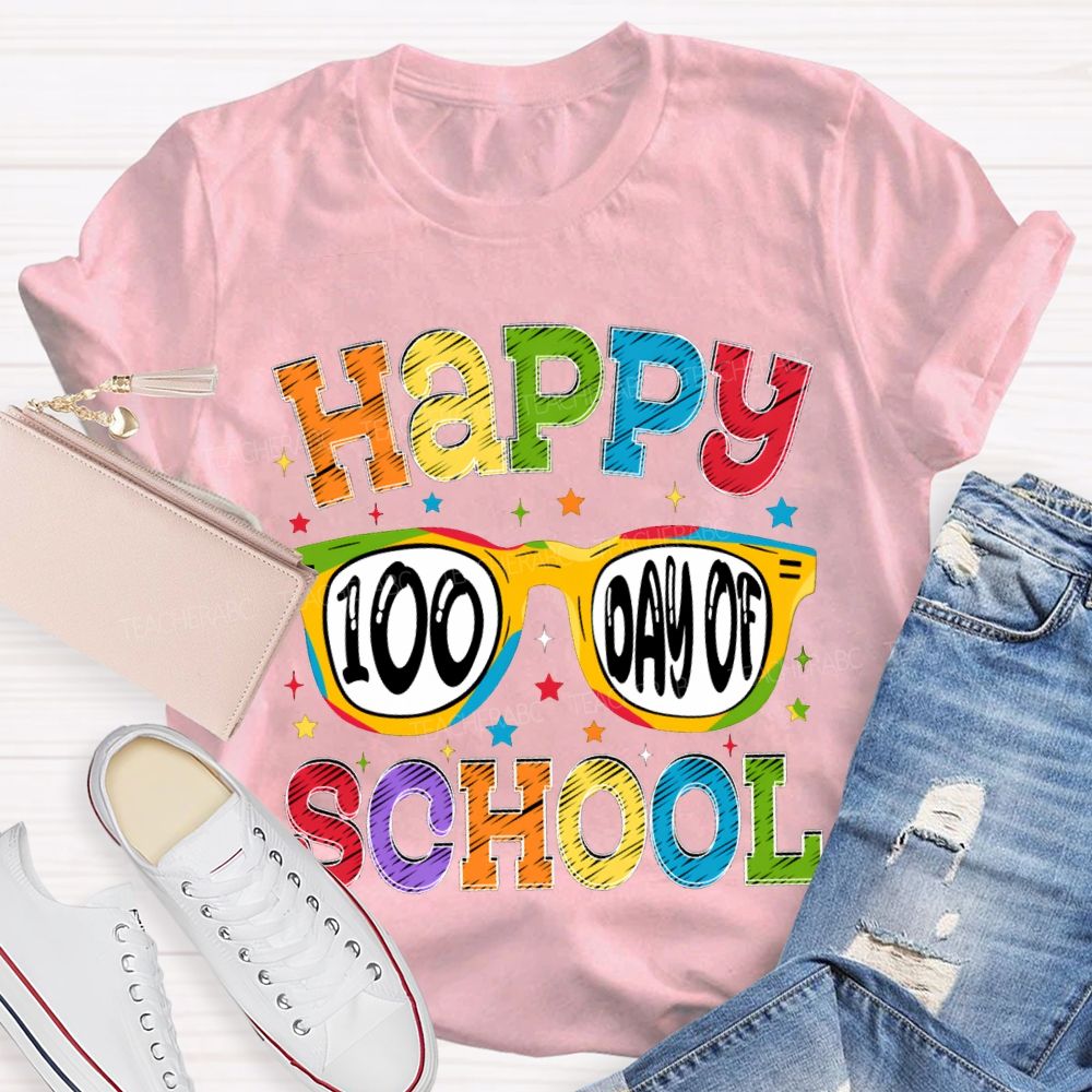 Happy 100 Days Of School Colorful Stars And Fonts T-shirt