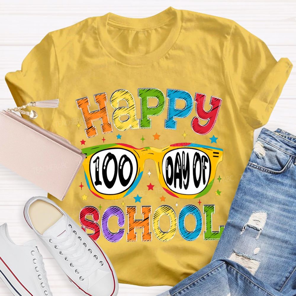 Happy 100 Days Of School Colorful Stars And Fonts T-shirt