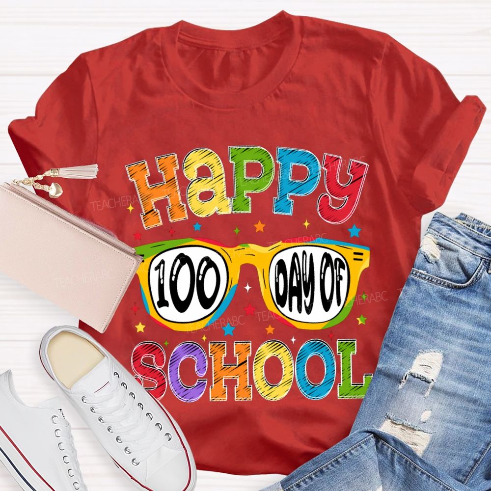 Happy 100 Days Of School Colorful Stars And Fonts T-shirt