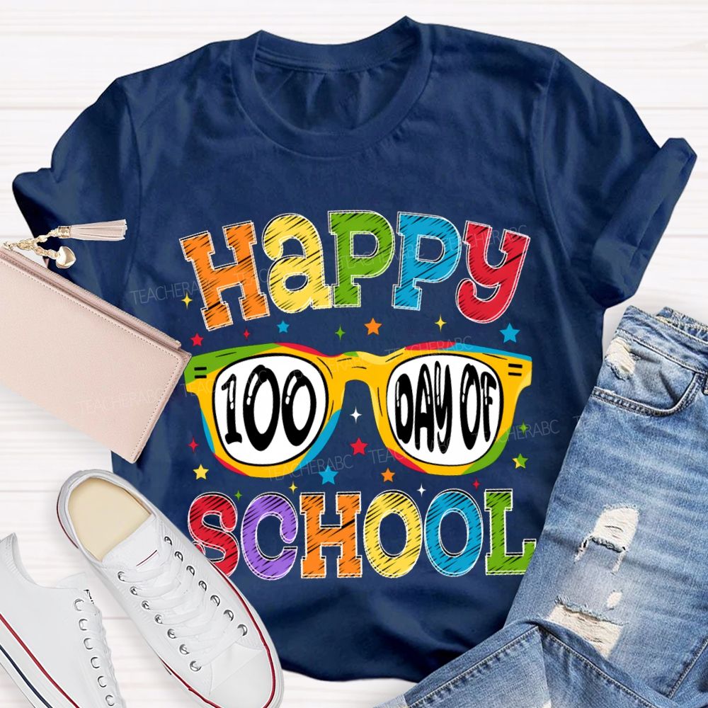 Happy 100 Days Of School Colorful Stars And Fonts T-shirt