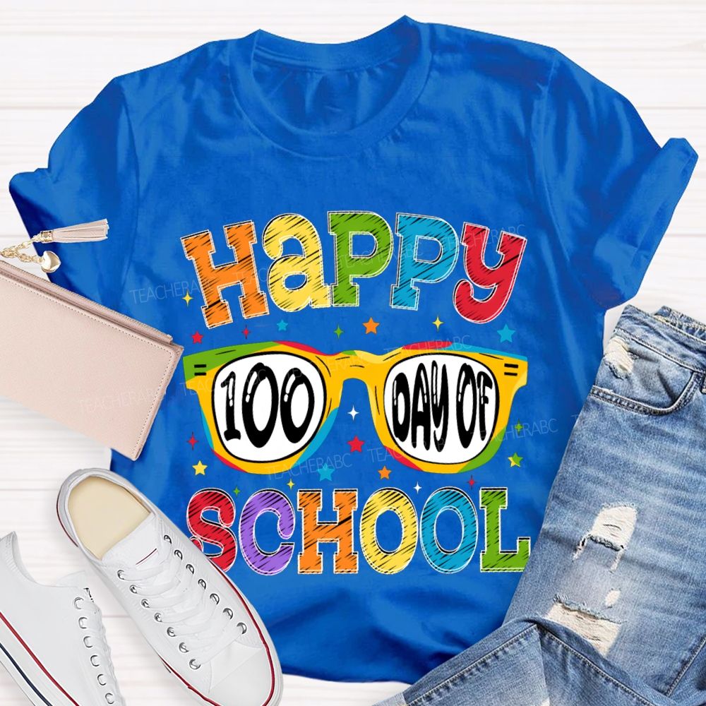 Happy 100 Days Of School Colorful Stars And Fonts T-shirt
