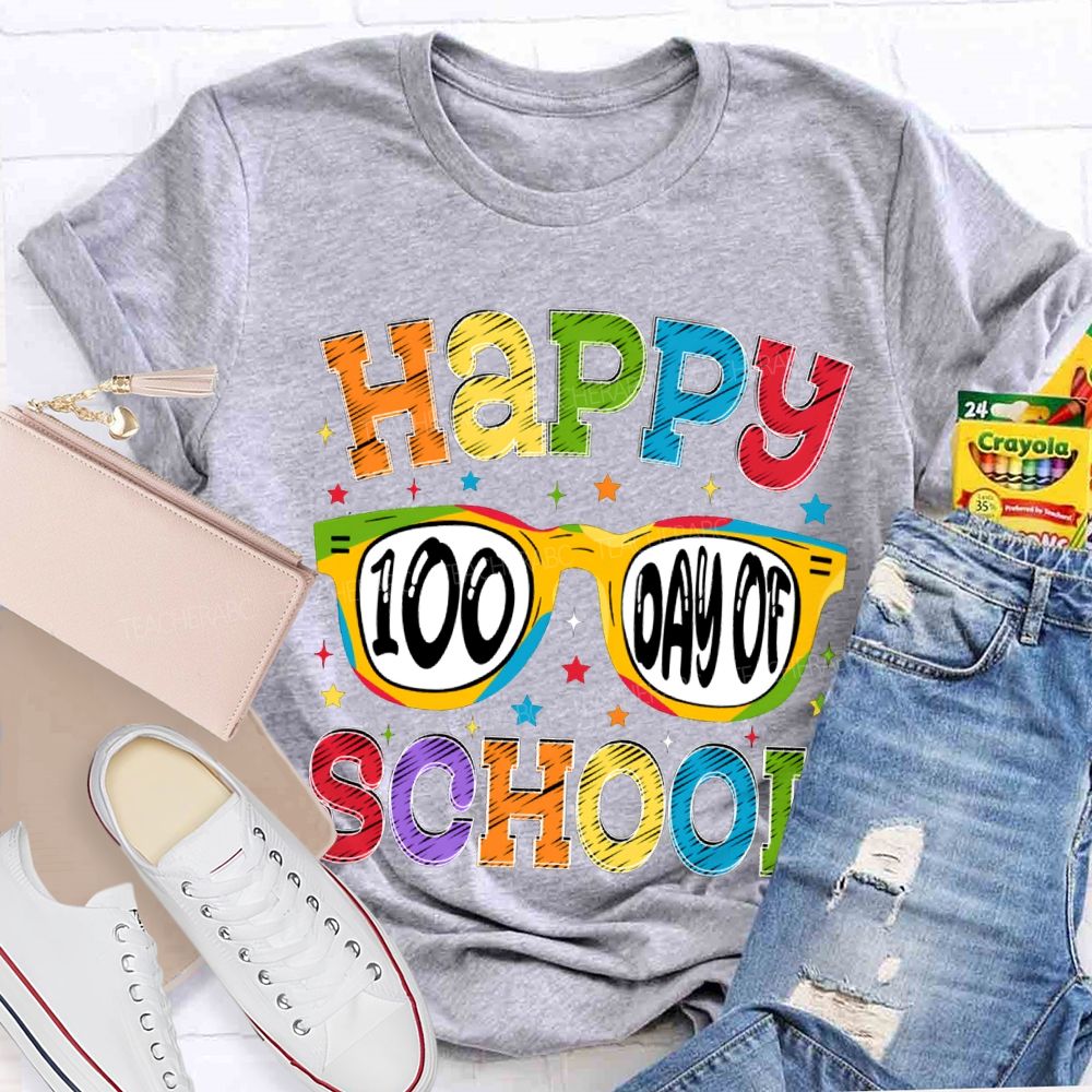 Happy 100 Days Of School Colorful Stars And Fonts T-shirt