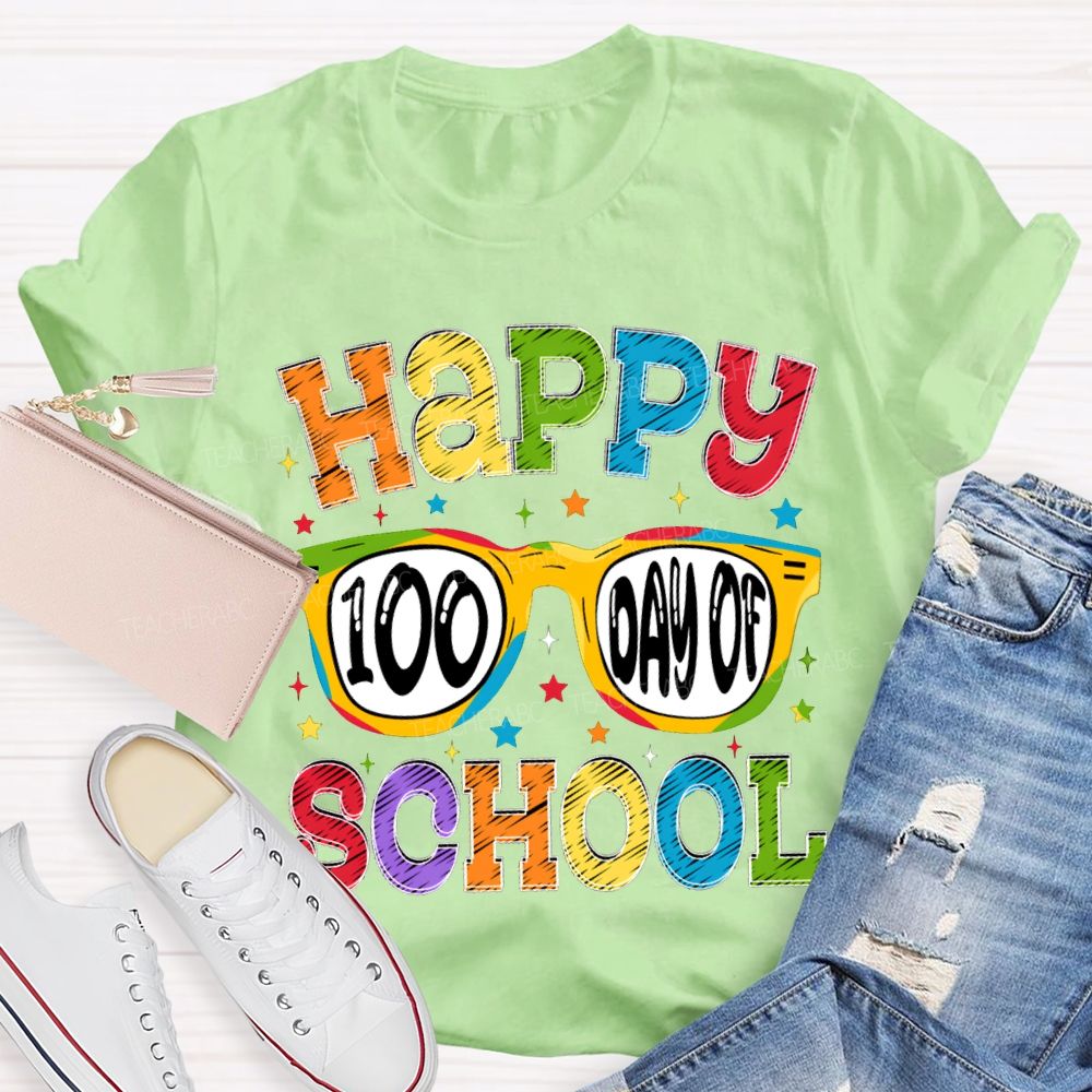 Happy 100 Days Of School Colorful Stars And Fonts T-shirt