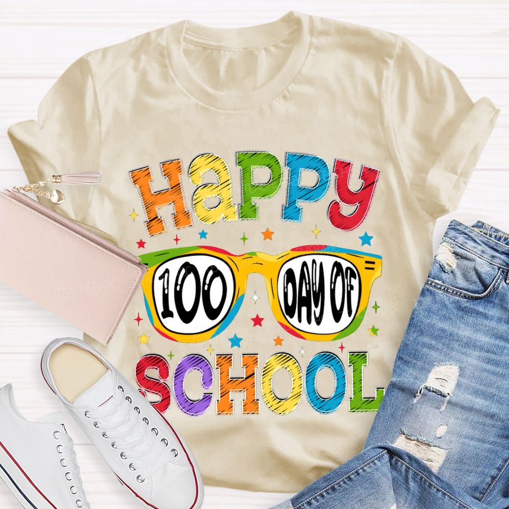 Happy 100 Days Of School Colorful Stars And Fonts T-shirt