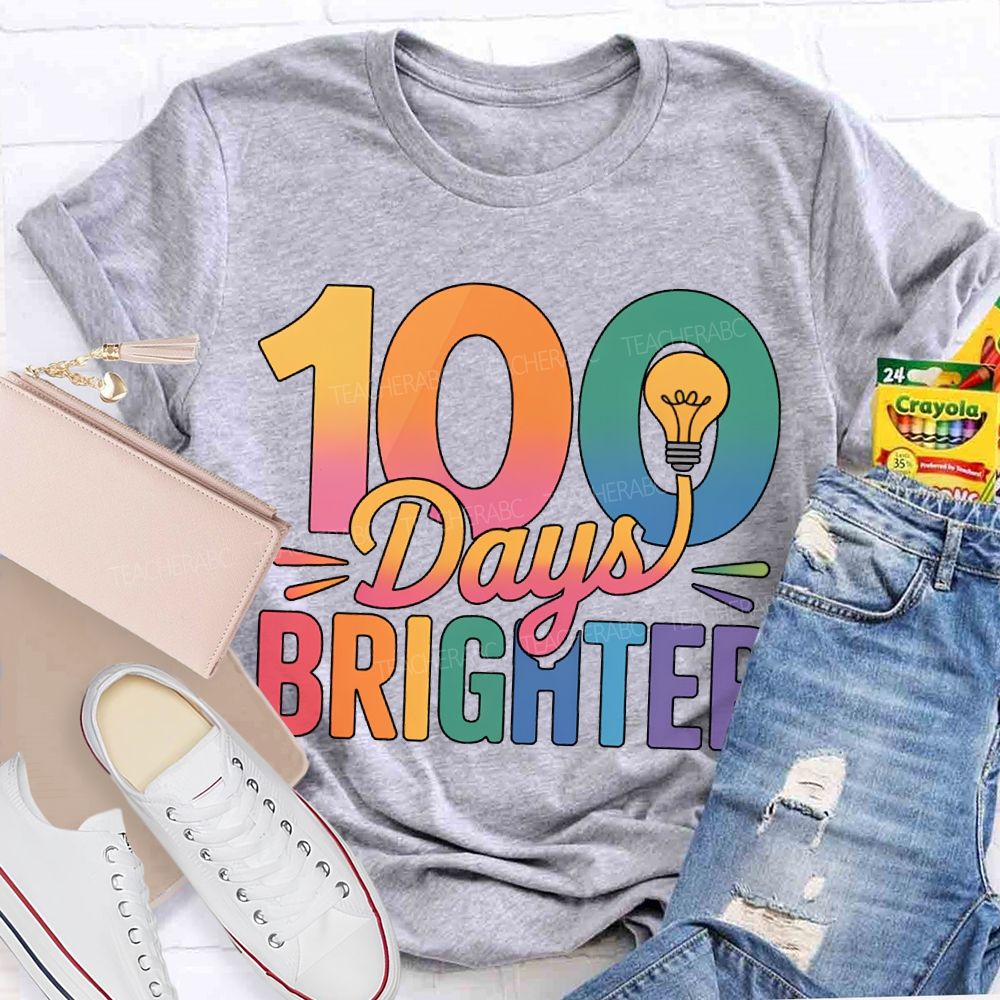 100 Days Brighter Light Bulbs And Gradient Fonts T-shirt